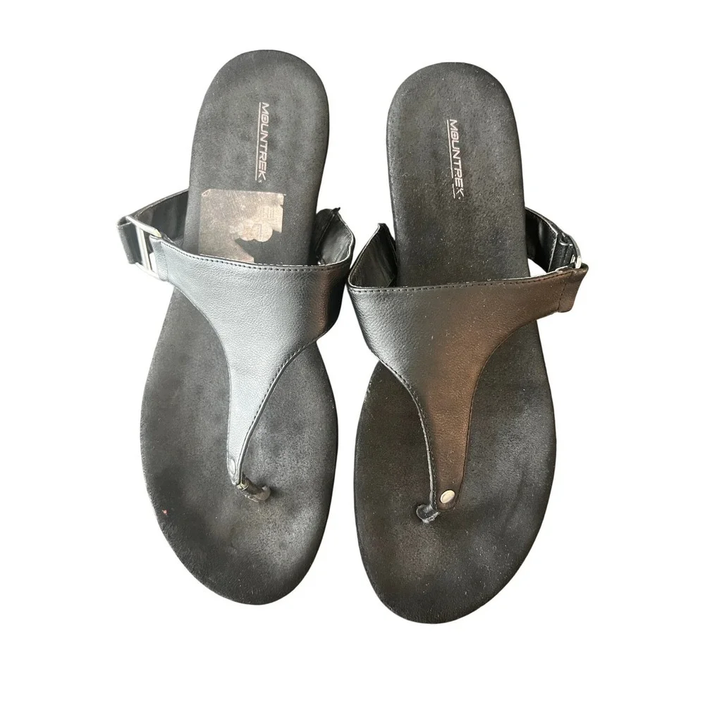 Mountrek Sophie Black Wedge Thong Sandals Womens Size L 9-10 Platform Slides